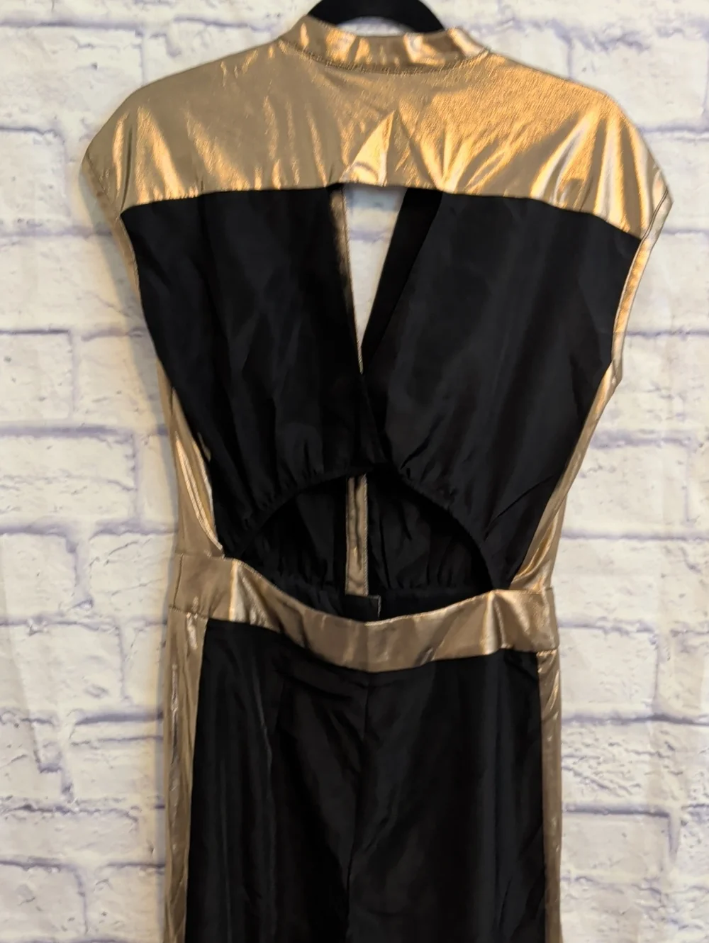 Do+Be Metallic Trim Black Wide-Leg Jumpsuit - Size Medium